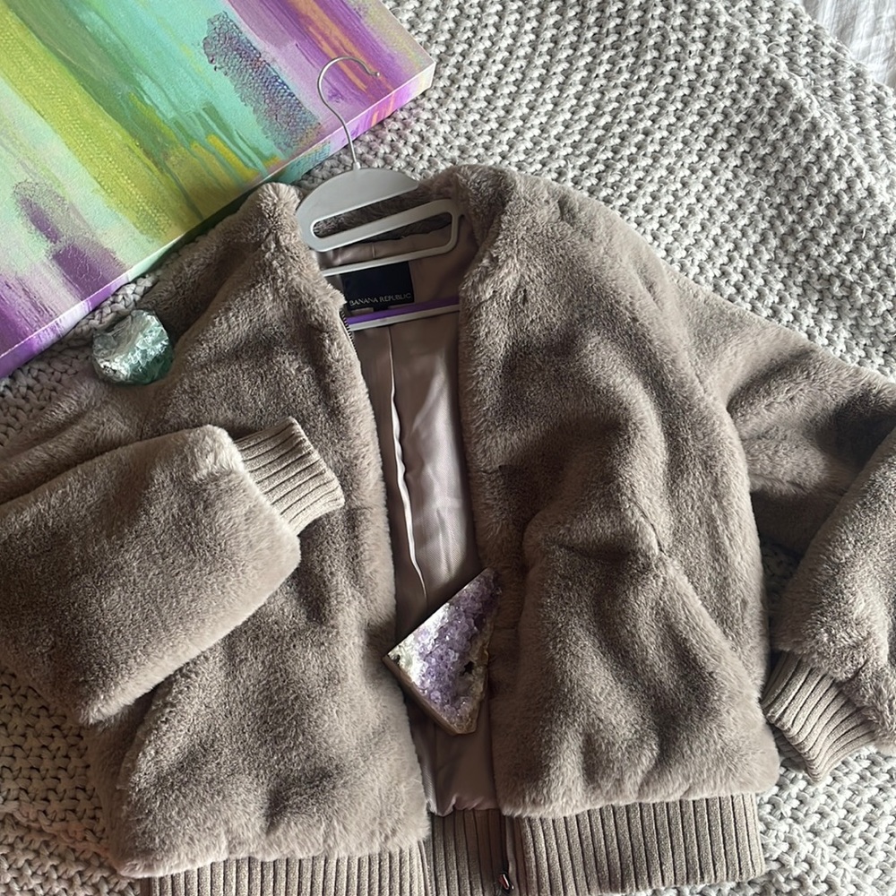 Banana republic faux fur bomber zip up
